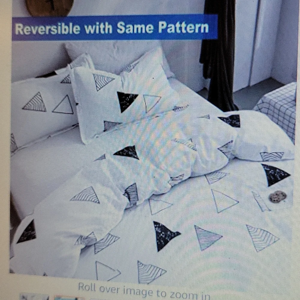KFZ Triangle Queen Duvet Cover 2 Pillow Covers Set Black White Microfiber New…